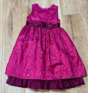 Donita Girls Magenta Floral Embroidered Dress with Flower Sash Size 6X